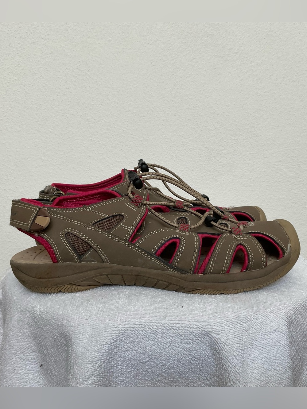 Eddie Bauer Mary Brown, Pink Adjustable Hiking Sandals Cutout Sides Size 8